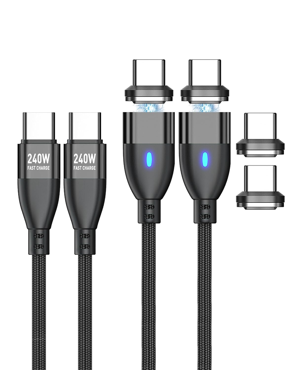 Magnetic USB C Charging Cable 240W 2 Packs, 24 Pin USB C to USBC Cable Fast Charge 5A, 480Mbps Data Transfer Compatible with Laptop Tablet Phone, 3.3ft & 5.9ft