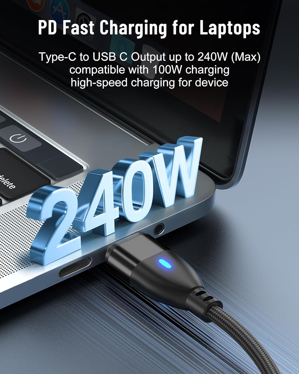 Magnetic USB C Charging Cable 240W 2 Packs, 24 Pin USB C to USBC Cable Fast Charge 5A, 480Mbps Data Transfer Compatible with Laptop Tablet Phone, 3.3ft & 5.9ft