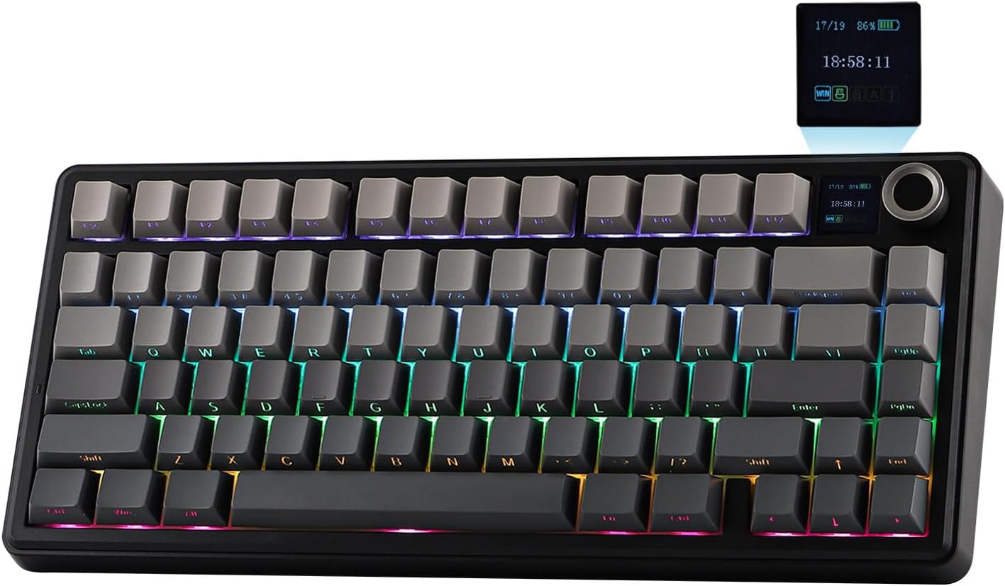 F75 MAX Wireless Mechanical Keyboard with TFT Screen and Knob, Gasket Gaming Keyboard in 75% Layout, Hot Swappable, RGB Backlight, for PC/Mac/Linux (Black Gradient)