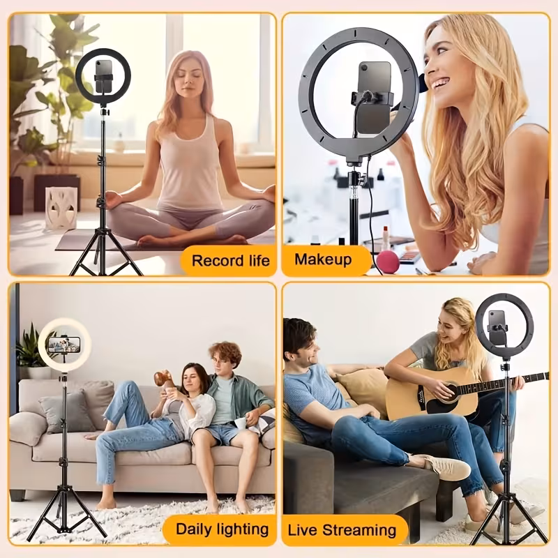 Uegogo's 10-inch Ring Light, 43.3-inch Retractable Tripod And Phone Holder for Zoom Recording Of Selfie Videos
