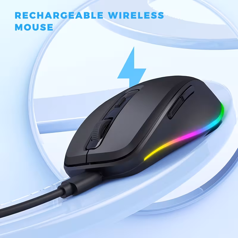 Seenda Wireless Mouse, Rechargeable Light Up LED Mouse, Office Mouse, 2.4G USB Mouse, Portable Silent Mice with Built In Jiggler Mover, Undetectable Simulate Mouse Movement to Keep Computer Awake, Suitable for Laptop/desktop/tablet, Computer