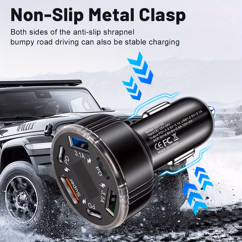 No import chargesLocal warehouseSix-In-One Digital Display Car Fast Charging Charger: 3Usb+3Type-C Multi-Hole Design, Smart Flash Charging Car Special